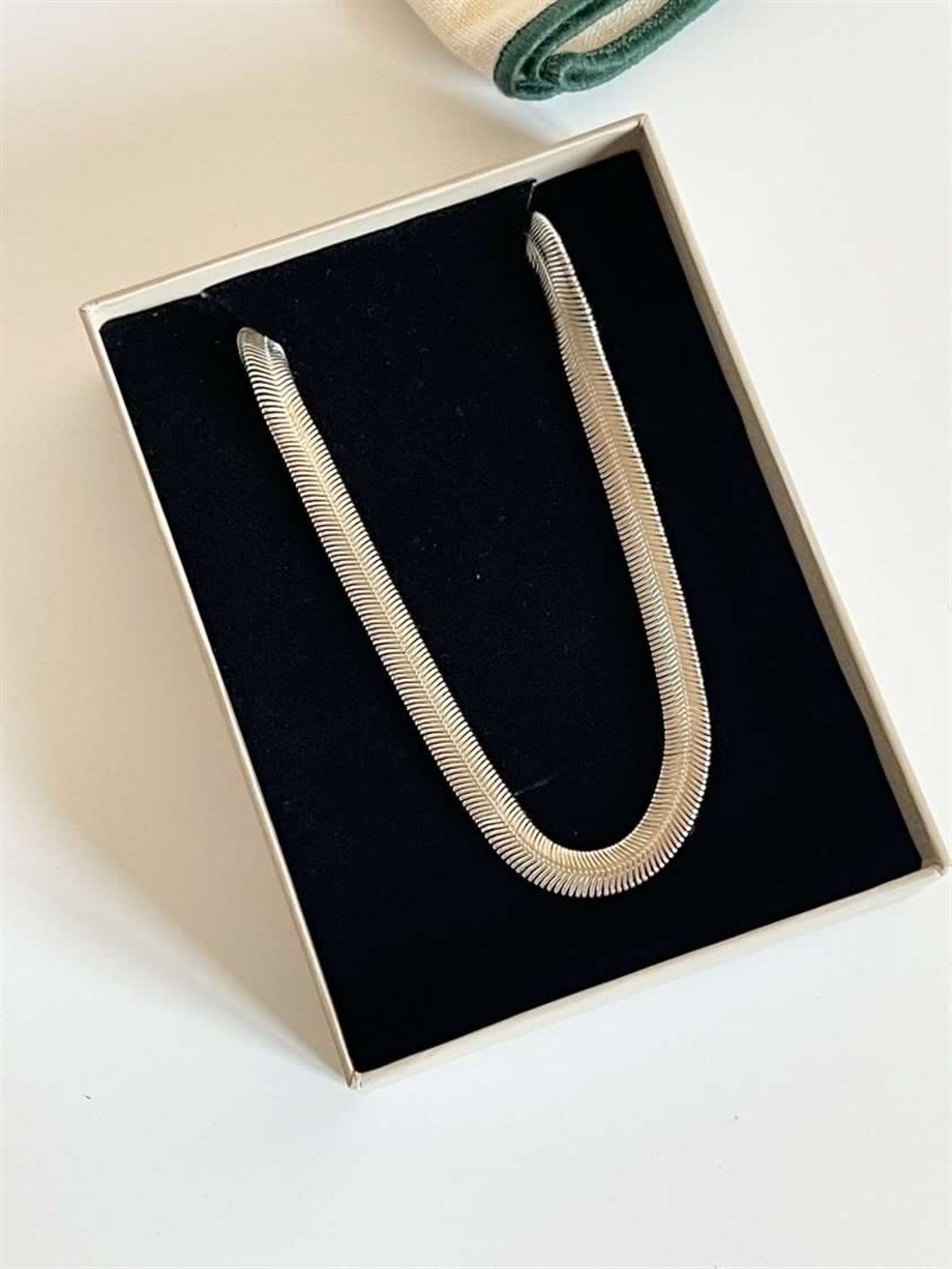 Çelik Gümüş Renk Snake Kolye (47 Cm)