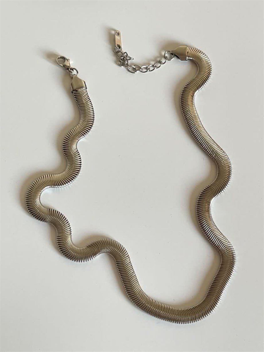 Çelik Gümüş Renk Snake Kolye (47 Cm)