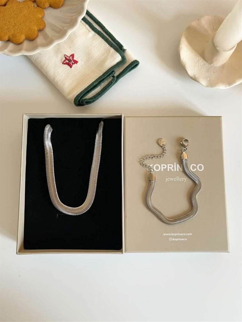 Çelik Gümüş Renk Snake Kolye (47 Cm)
