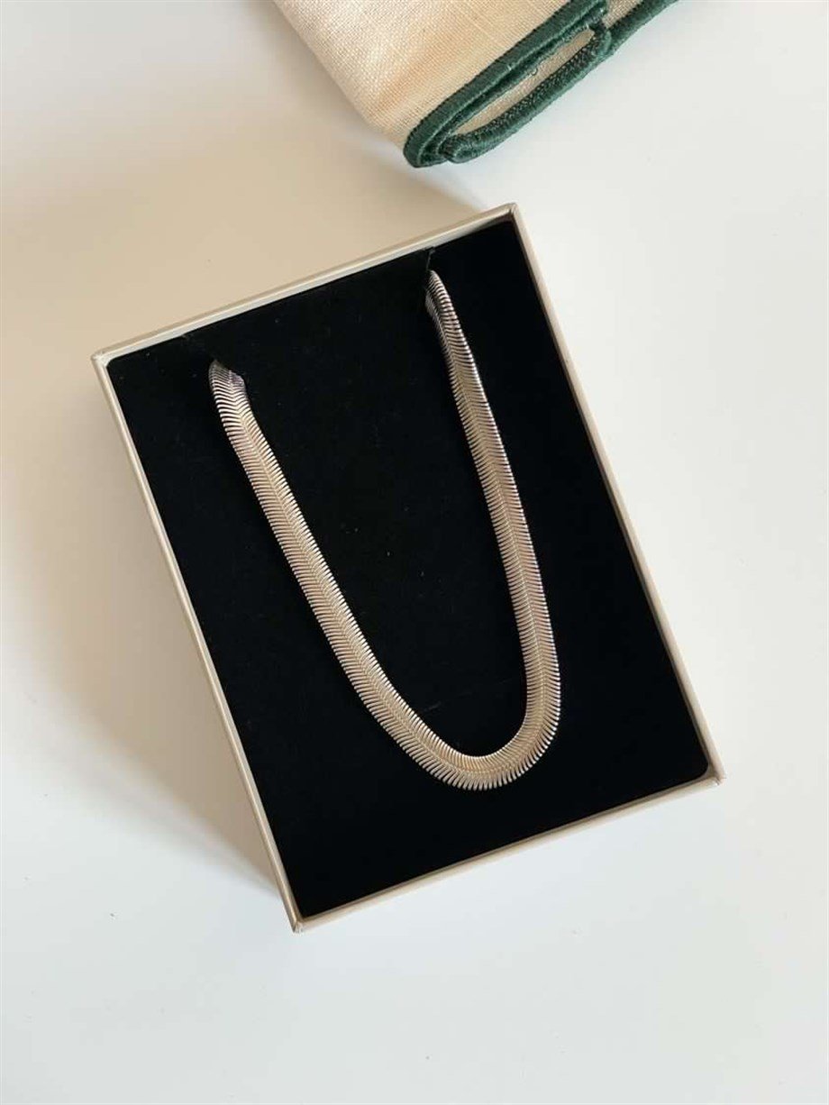 Çelik Gümüş Renk Snake Kolye (47 Cm)