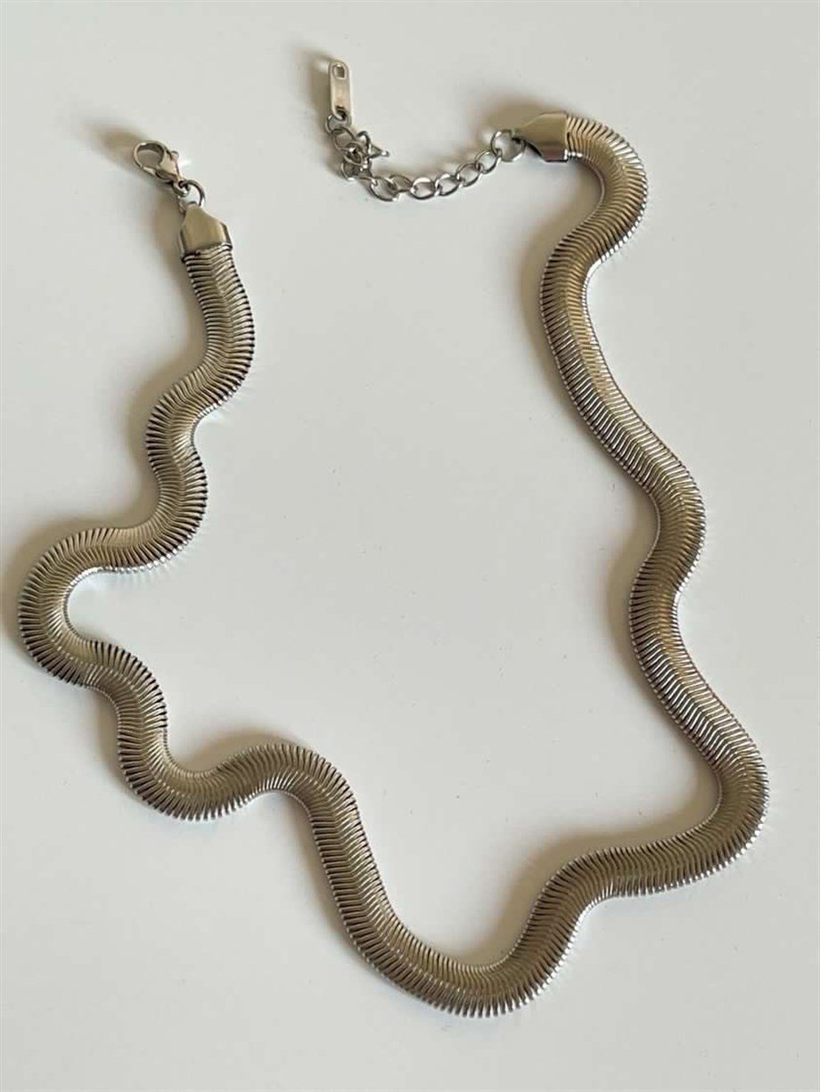 Çelik Gümüş Renk Snake Kolye (47 Cm)