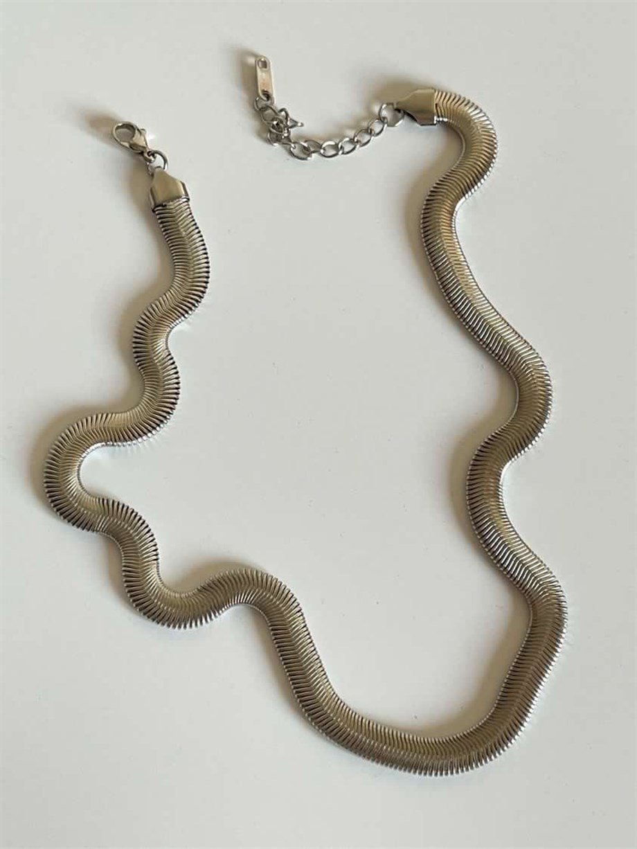 Çelik Gümüş Renk Snake Kolye (47 Cm)