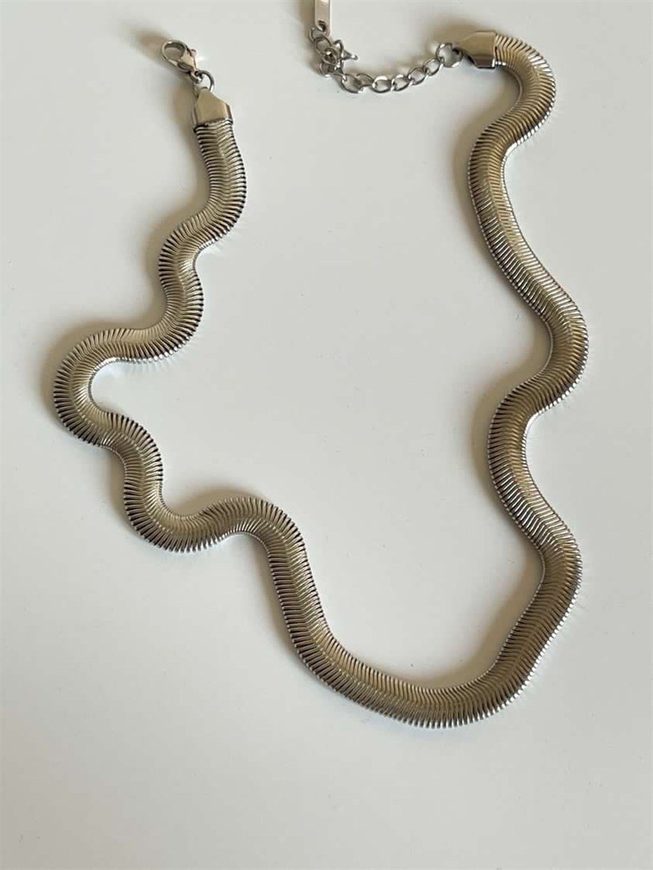 Çelik Gümüş Renk Snake Kolye (47 Cm)