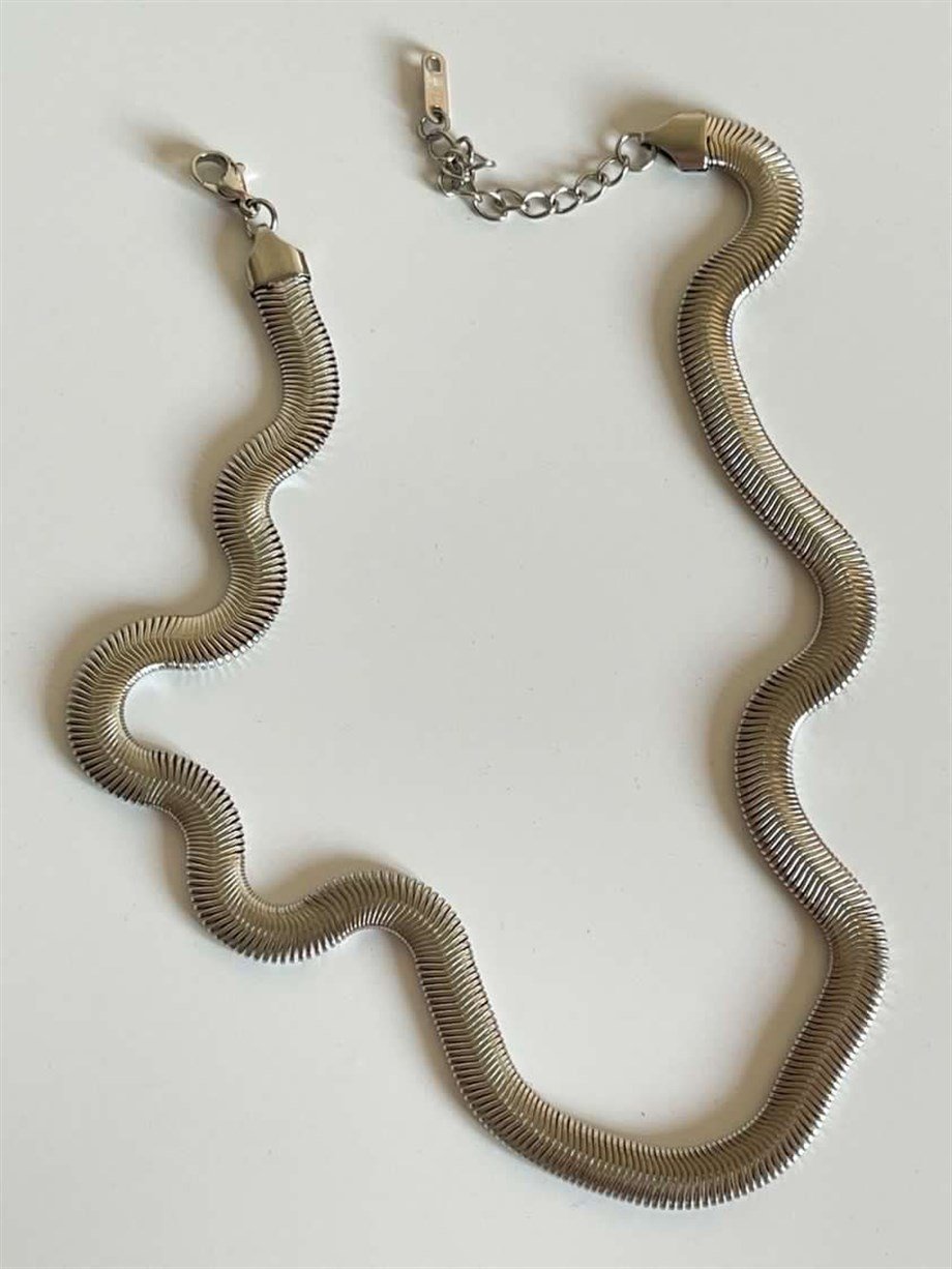 Çelik Gümüş Renk Snake Kolye (47 Cm)