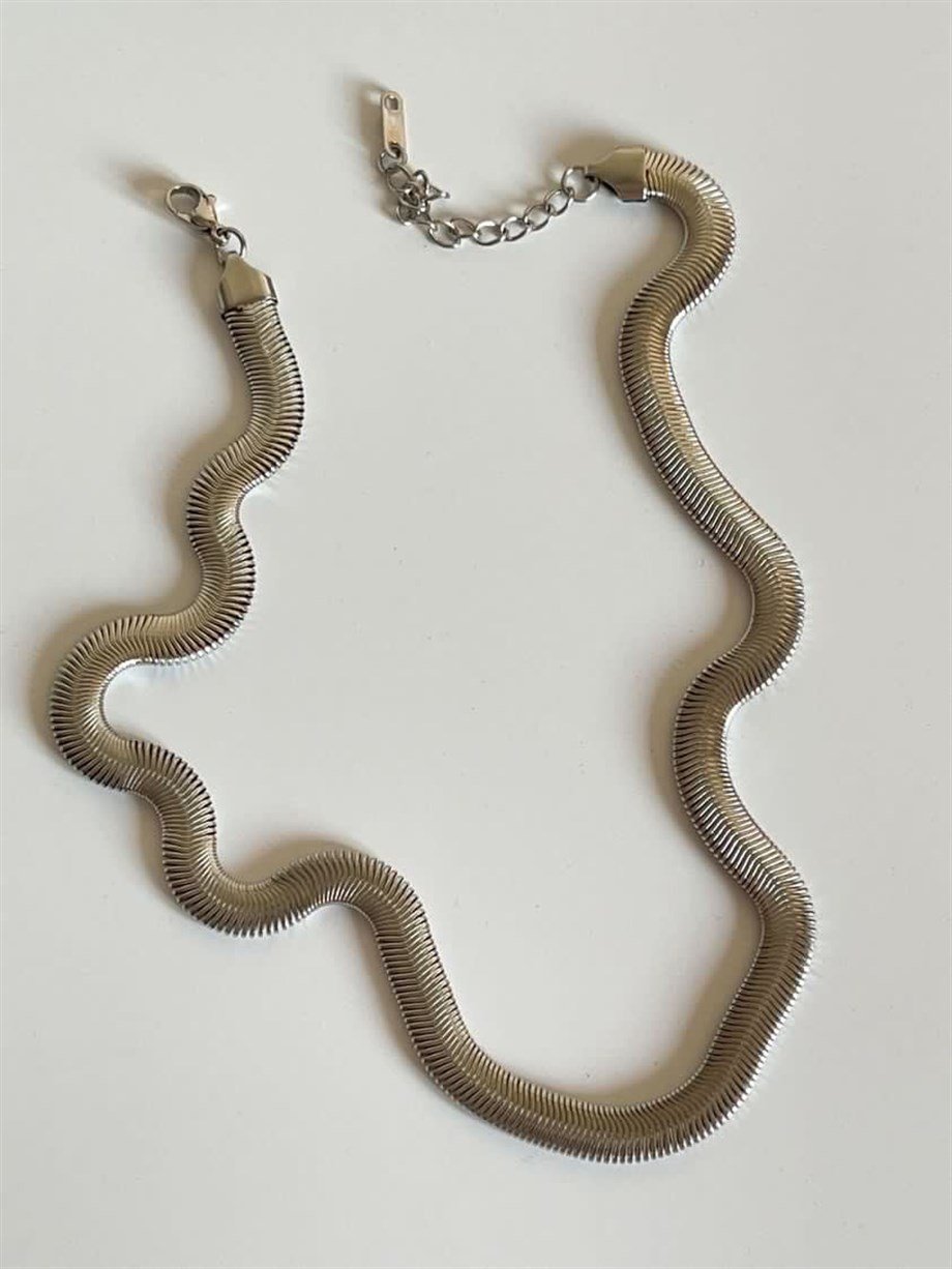 Çelik Gümüş Renk Snake Kolye (47 Cm)