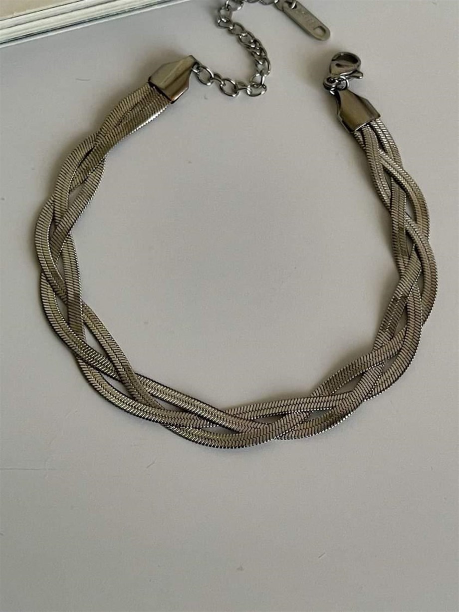 Çelik Gümüş Renk Üçlü İtalyan Zincir Örgü Bileklik (22 Cm)