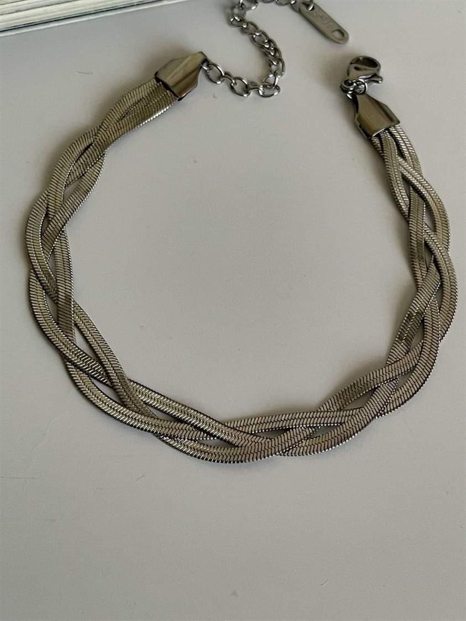 Çelik Gümüş Renk Üçlü İtalyan Zincir Örgü Bileklik (22 Cm)