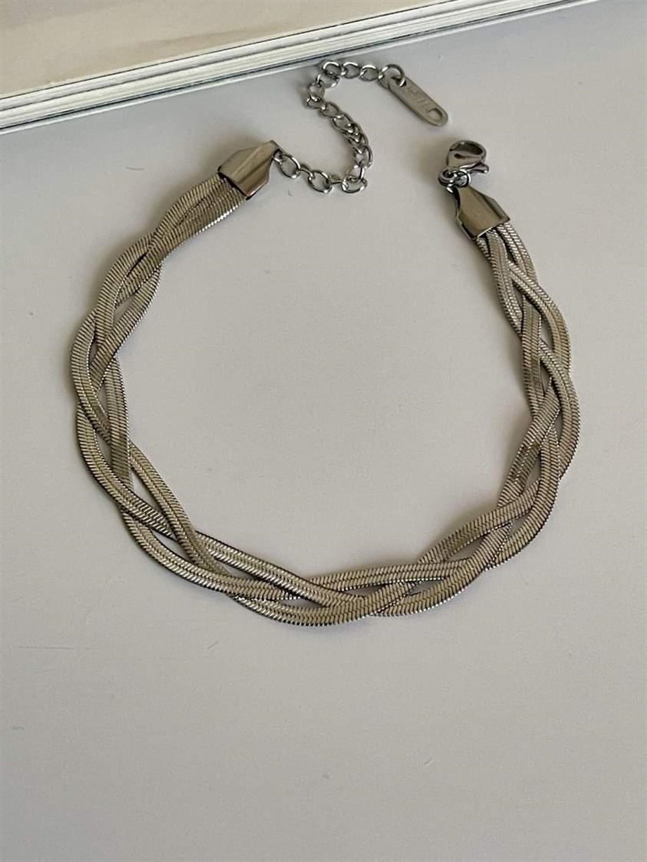 Çelik Gümüş Renk Üçlü İtalyan Zincir Örgü Bileklik (22 Cm)