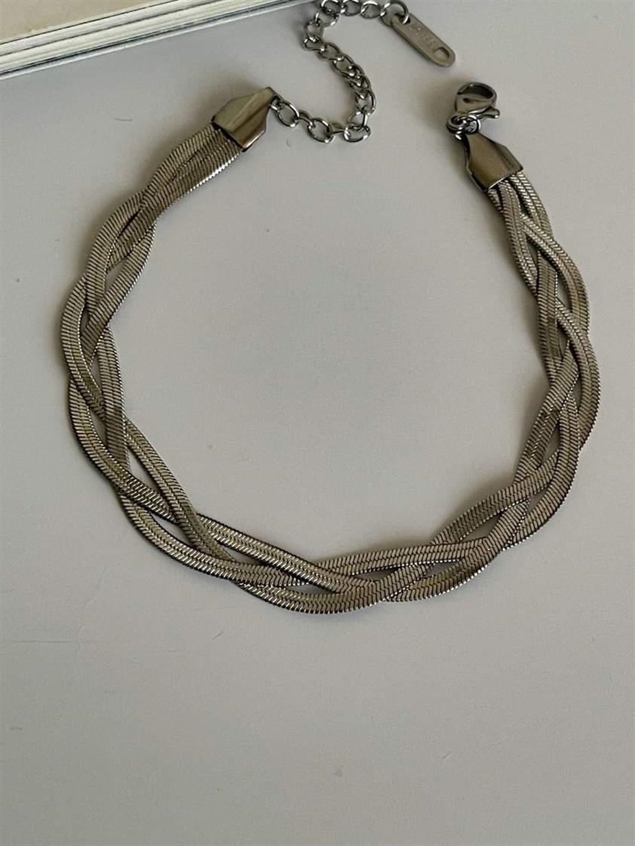 Çelik Gümüş Renk Üçlü İtalyan Zincir Örgü Bileklik (22 Cm)