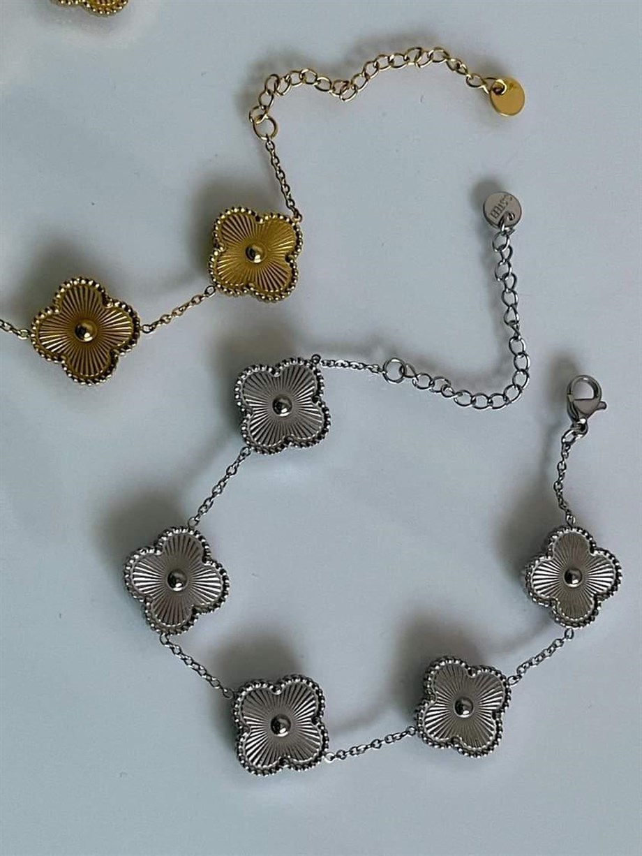 Çelik Gümüş Renk Van Cleef Bileklik (23 Cm)