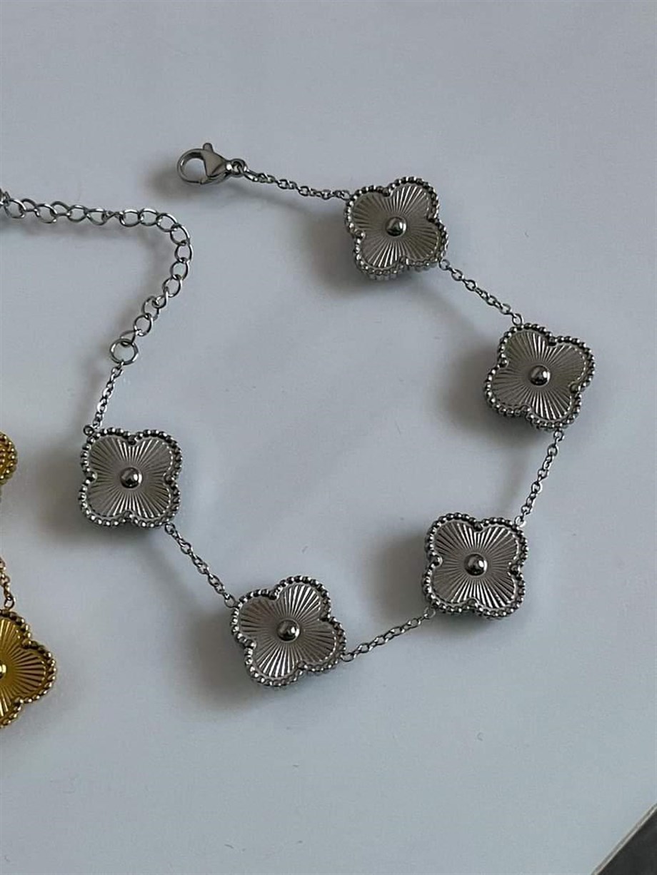 Çelik Gümüş Renk Van Cleef Bileklik (23 Cm)