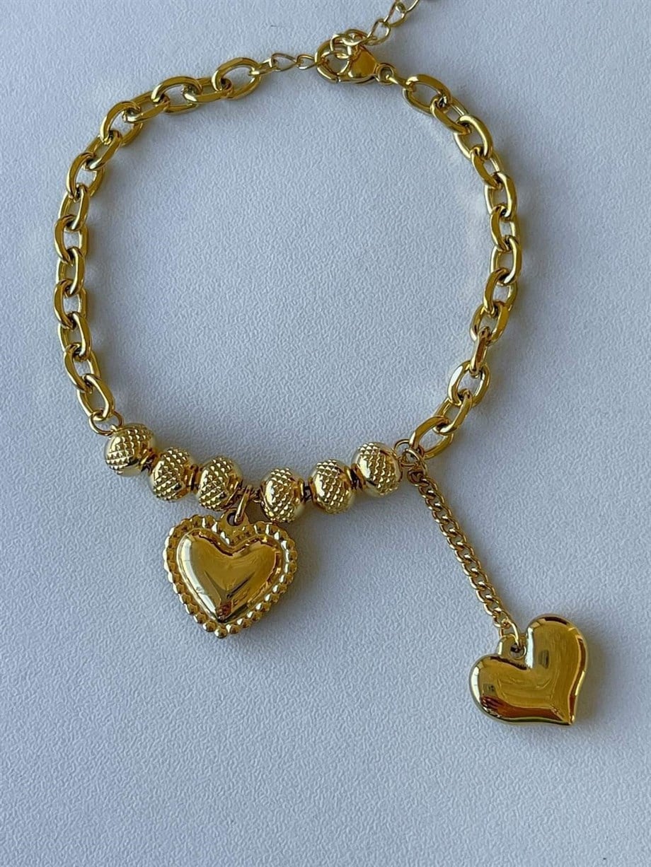Çelik İki Kalpli Bileklik (20 Cm)