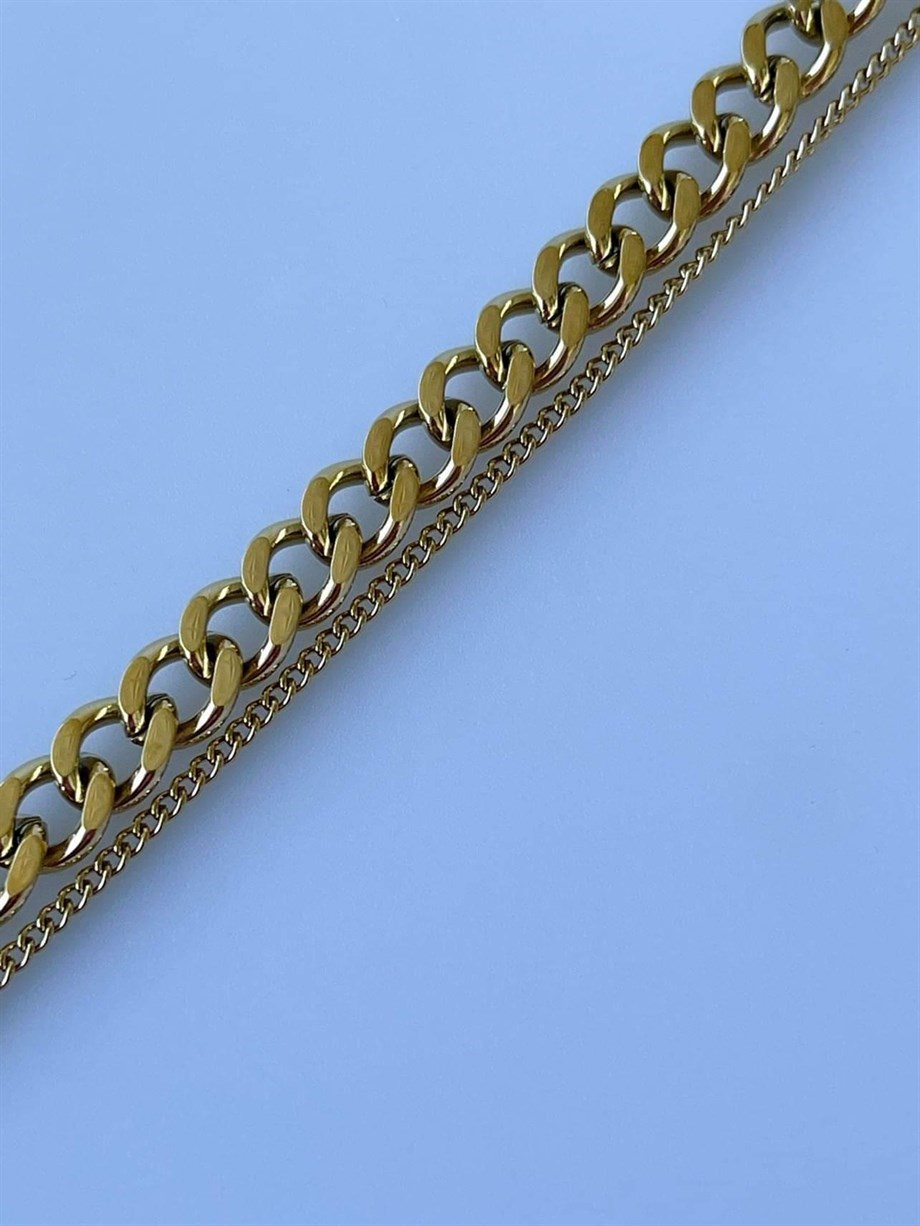 Çelik İkili Birleşik Zincir Bileklik (20 Cm)