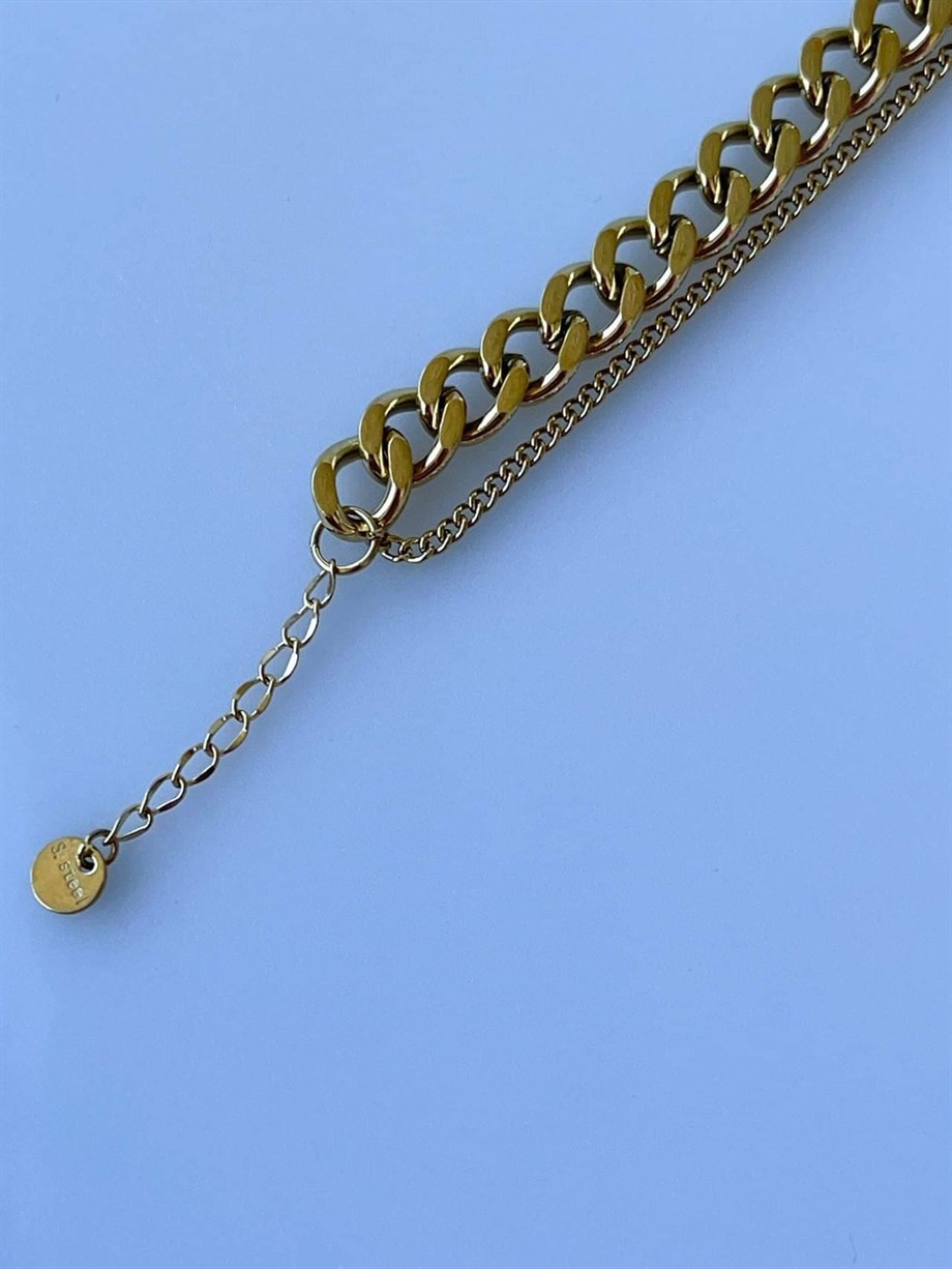 Çelik İkili Birleşik Zincir Bileklik (20 Cm)