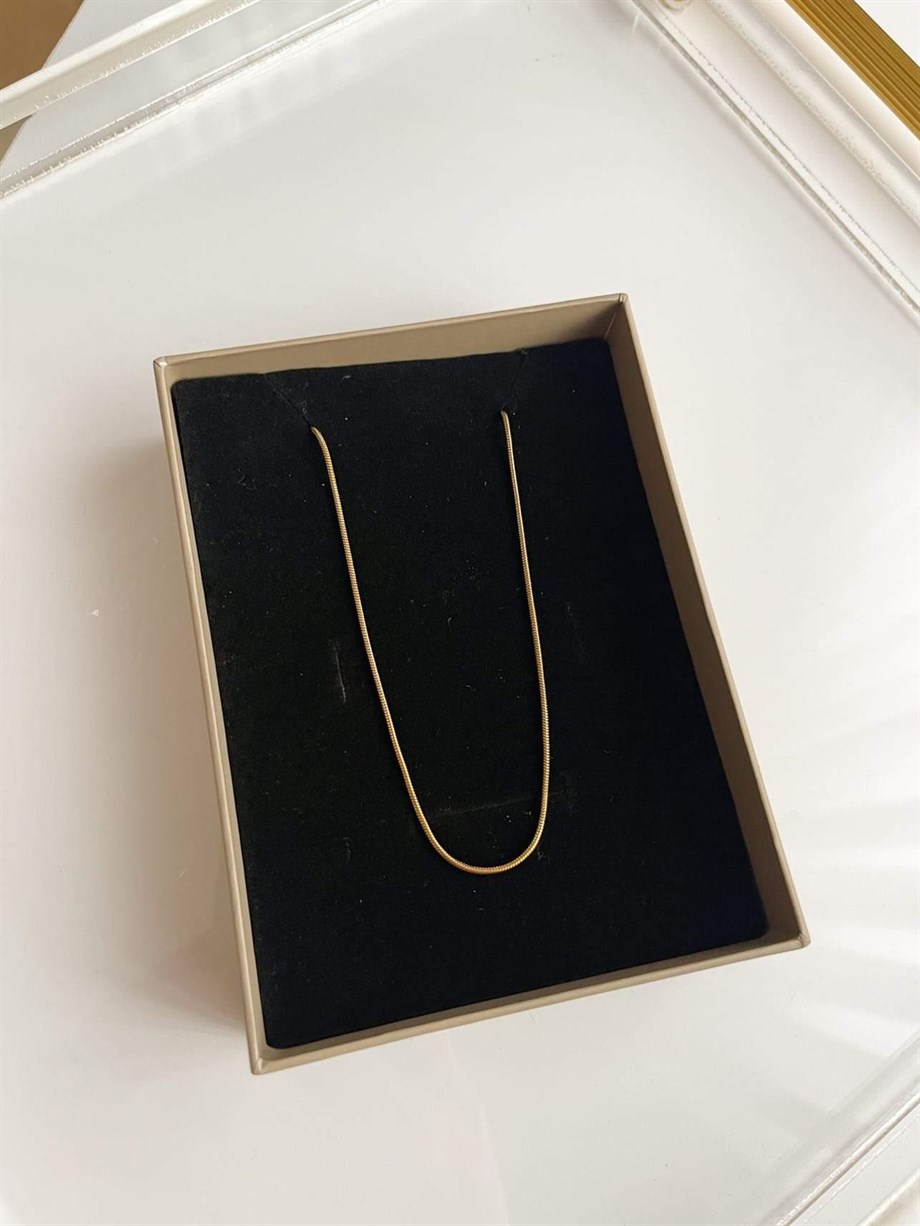 Çelik İnce Kısa Minimal Snake Kolye (48 Cm)