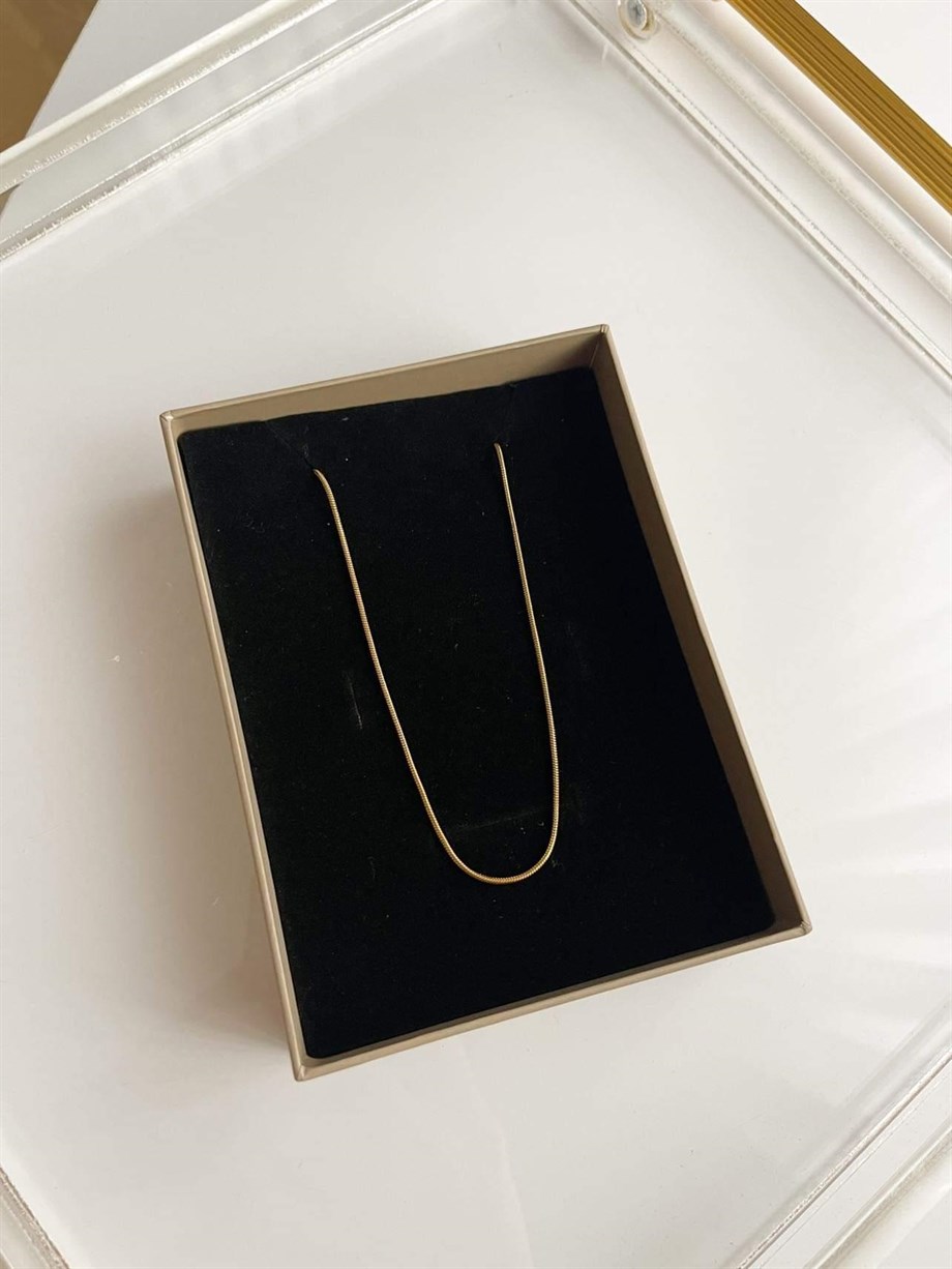 Çelik İnce Kısa Minimal Snake Kolye (48 Cm)