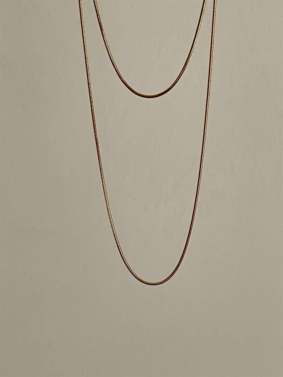 Çelik İnce Kısa Minimal Snake Kolye (48 Cm)