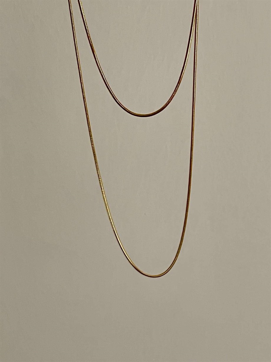 Çelik İnce Kısa Minimal Snake Kolye (48 Cm)