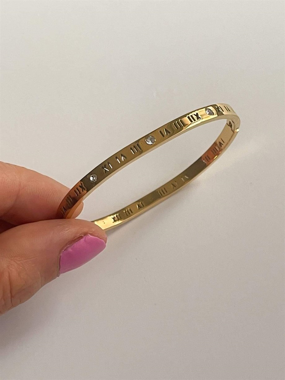 Çelik İnce Taşlı Marka Model Kelepçe Bileklik (6.5 Cm)