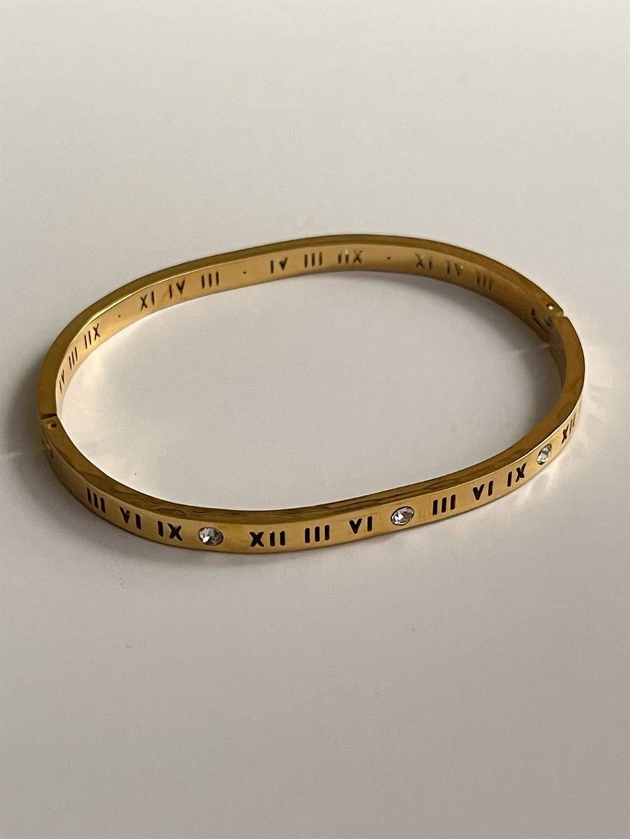 Çelik İnce Taşlı Marka Model Kelepçe Bileklik (6.5 Cm)