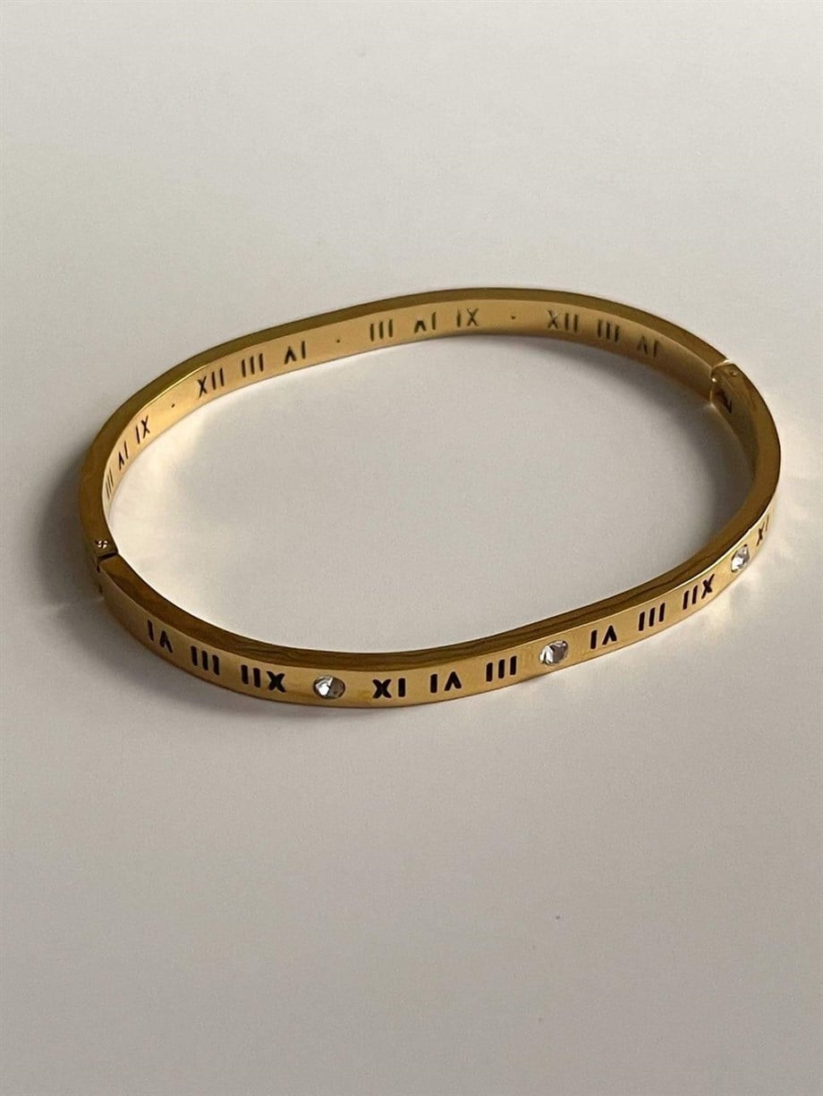 Çelik İnce Taşlı Marka Model Kelepçe Bileklik (6.5 Cm)