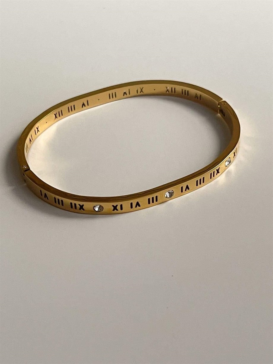 Çelik İnce Taşlı Marka Model Kelepçe Bileklik (6.5 Cm)