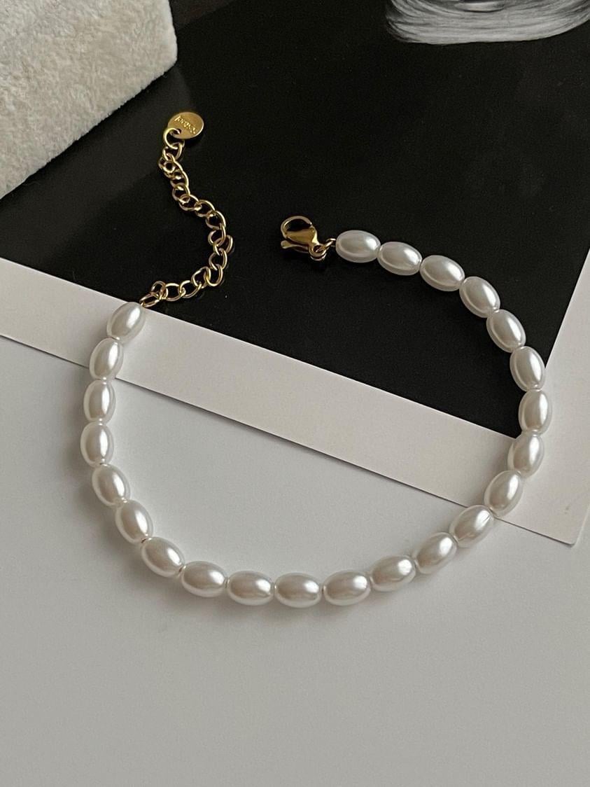 Çelik İncili Gold Bileklik (22 Cm)