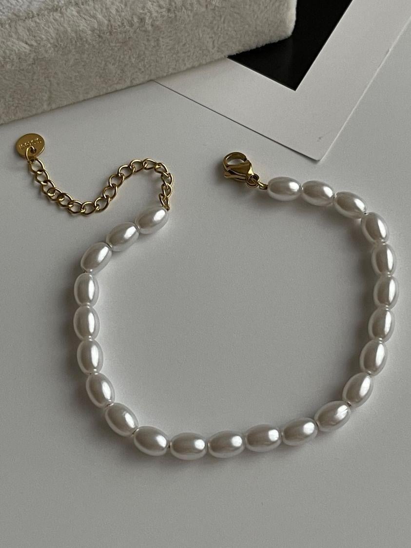 Çelik İncili Gold Bileklik (22 Cm)