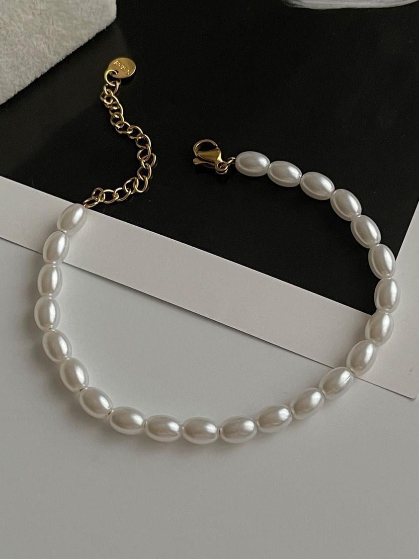 Çelik İncili Gold Bileklik (22 Cm)