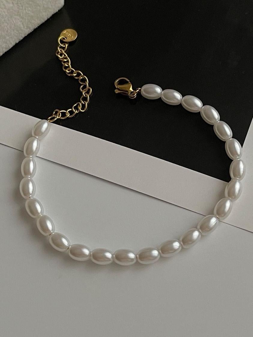 Çelik İncili Gold Bileklik (22 Cm)