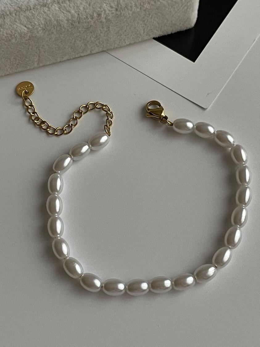 Çelik İncili Gold Bileklik (22 Cm)