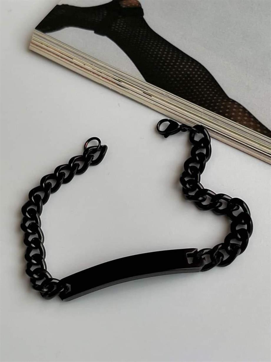 Çelik İsim Yazılabilen Künye Siyah Bileklik (21 Cm)