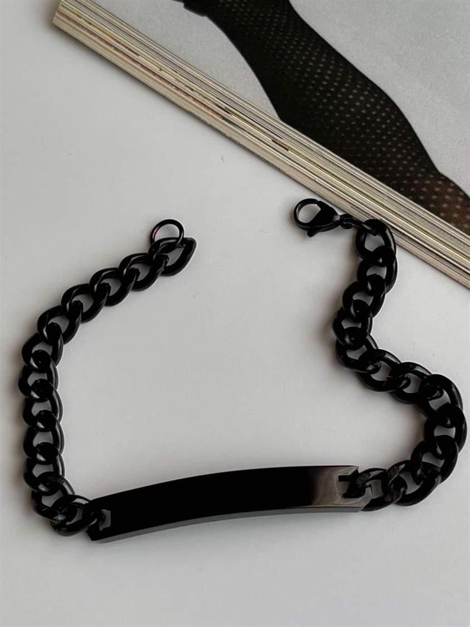 Çelik İsim Yazılabilen Künye Siyah Bileklik (21 Cm)