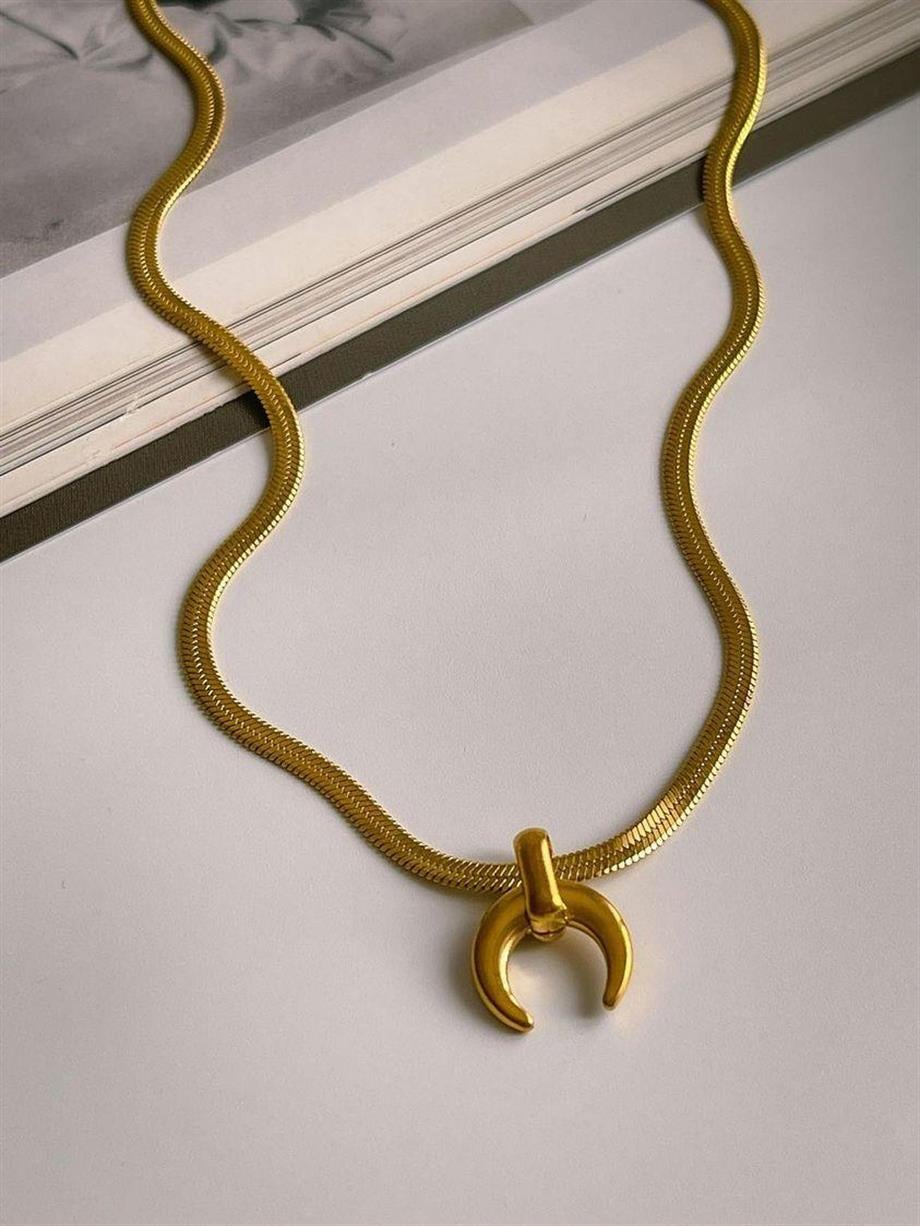 Çelik İtalyan Zincir Ay Uçlu Kolye (42 Cm)