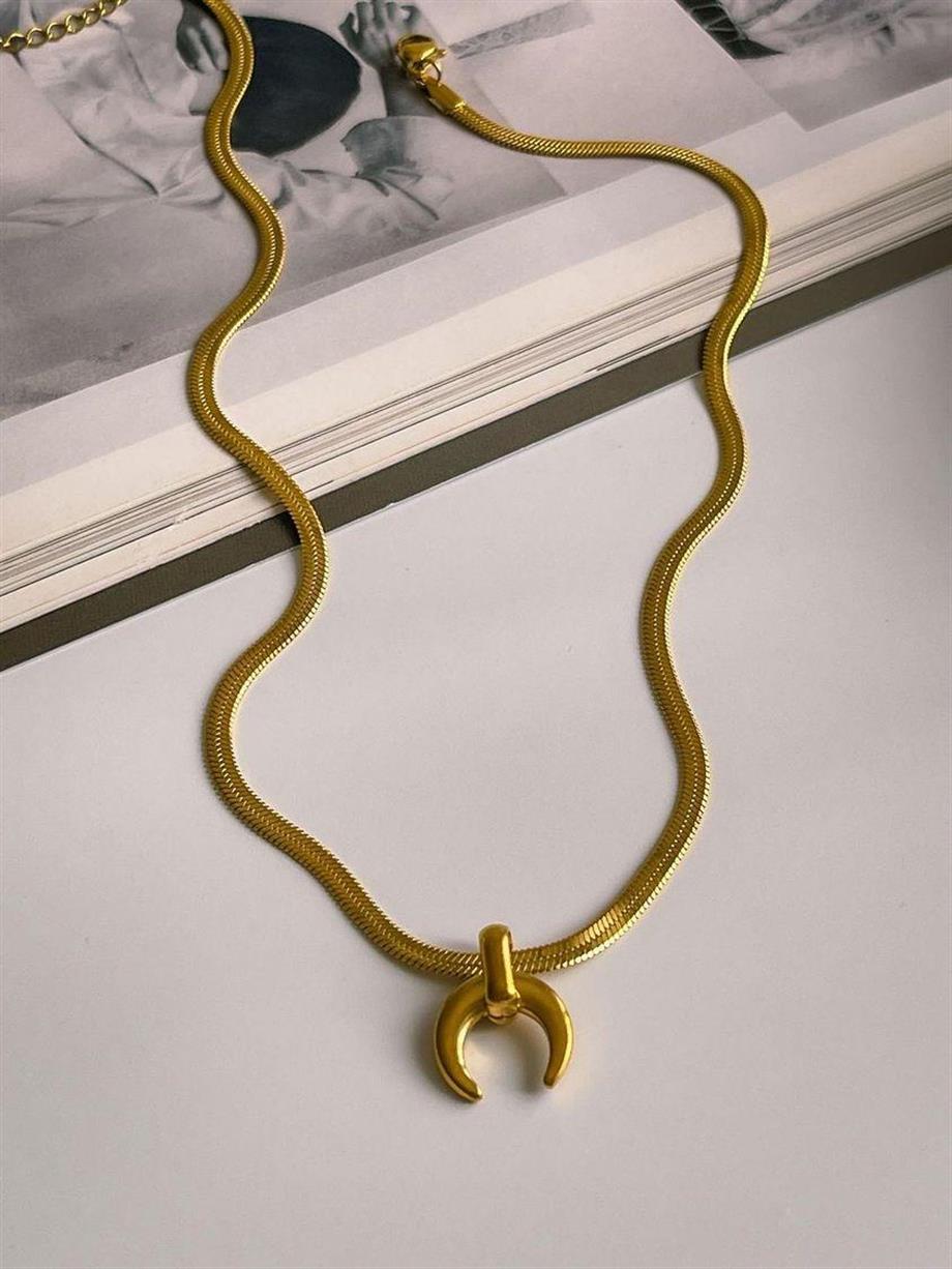 Çelik İtalyan Zincir Ay Uçlu Kolye (42 Cm)