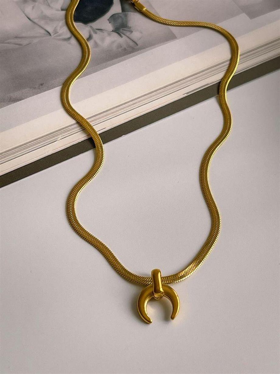 Çelik İtalyan Zincir Ay Uçlu Kolye (42 Cm)