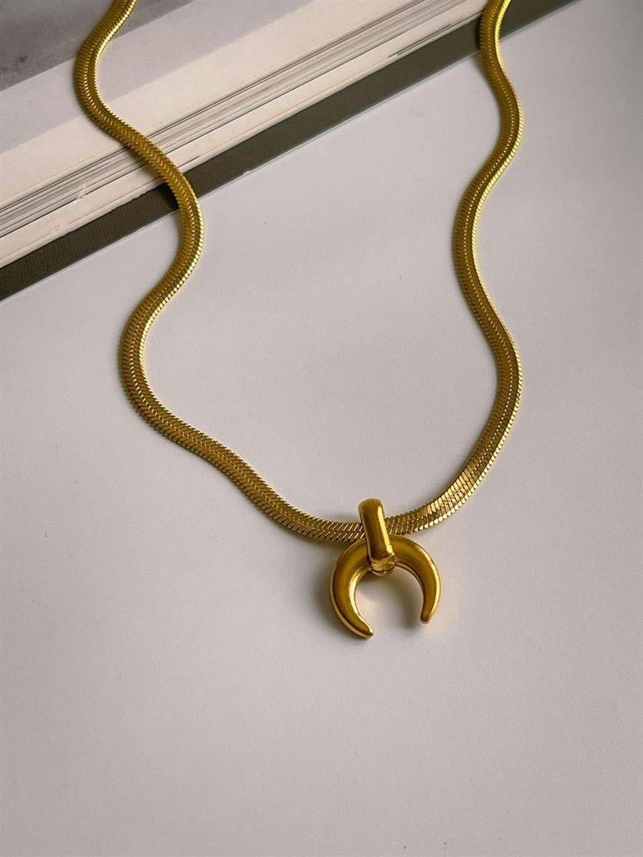 Çelik İtalyan Zincir Ay Uçlu Kolye (42 Cm)