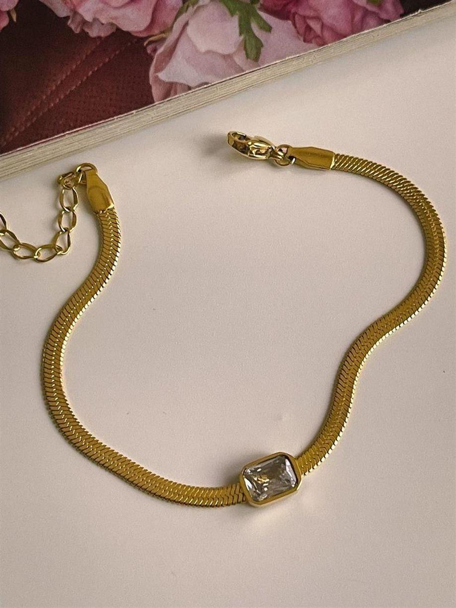 Çelik İtalyan Zincir Baget Taşlı Bileklik (21 Cm)