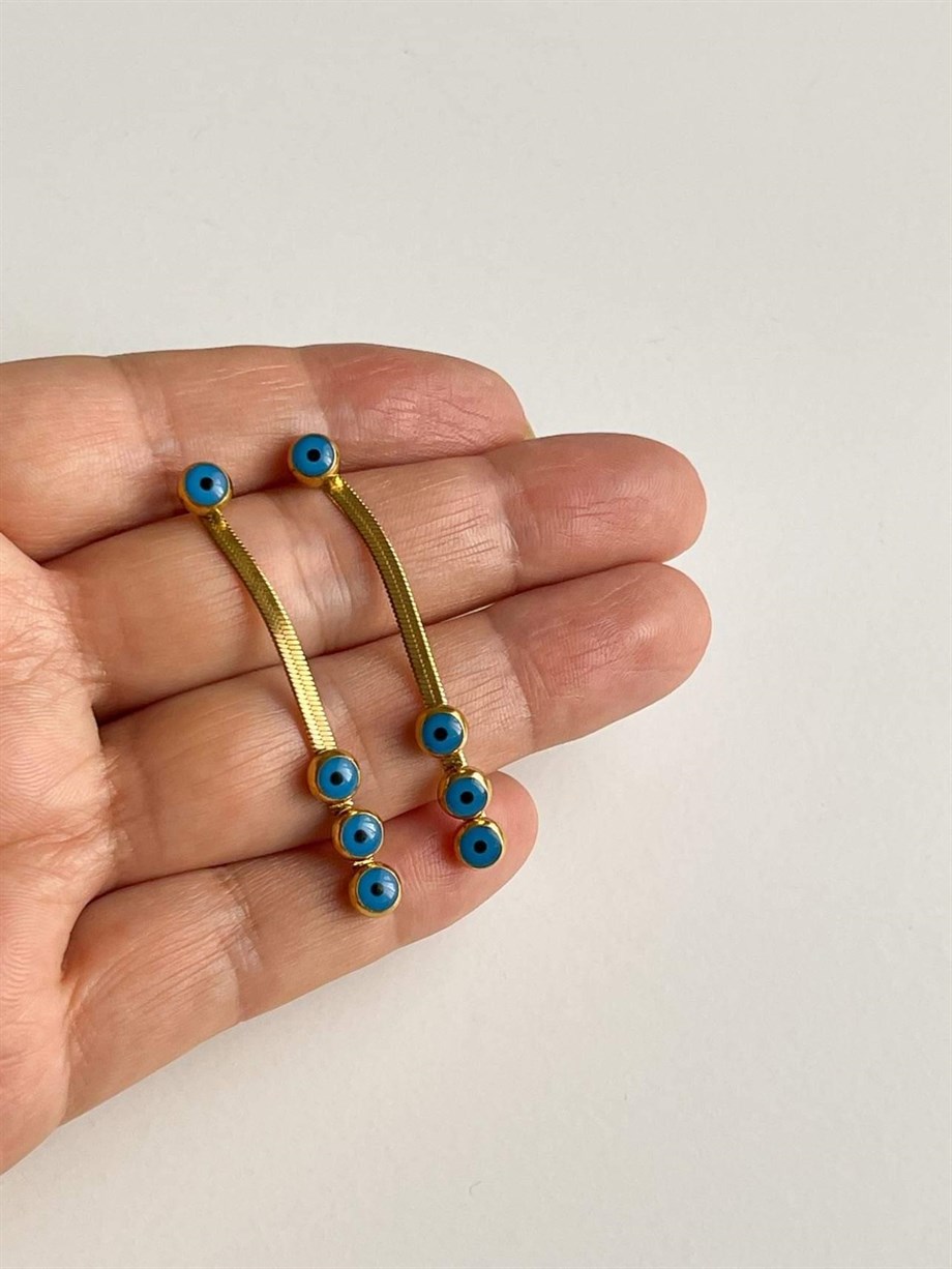 Çelik İtalyan Zincir Nazar Boncuklu Küpe (5.20 Cm)