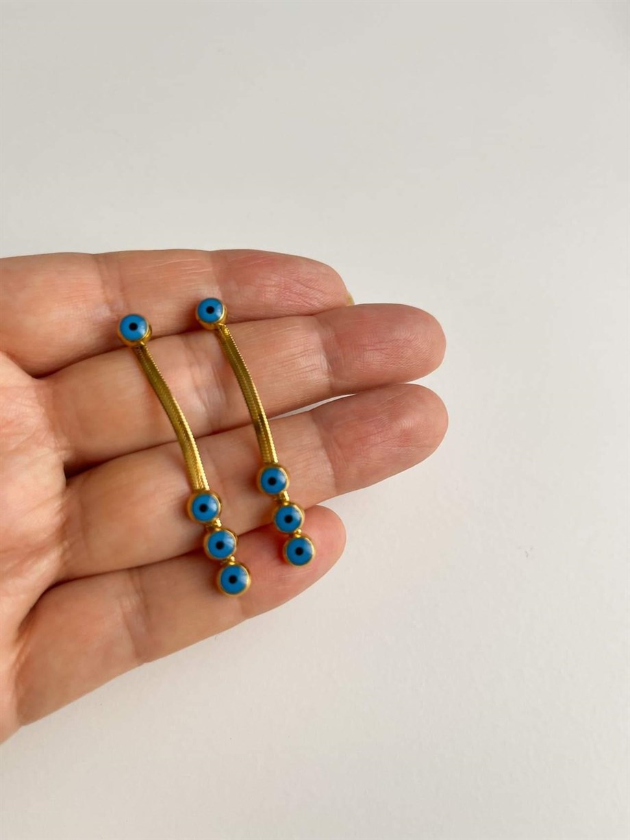 Çelik İtalyan Zincir Nazar Boncuklu Küpe (5.20 Cm)