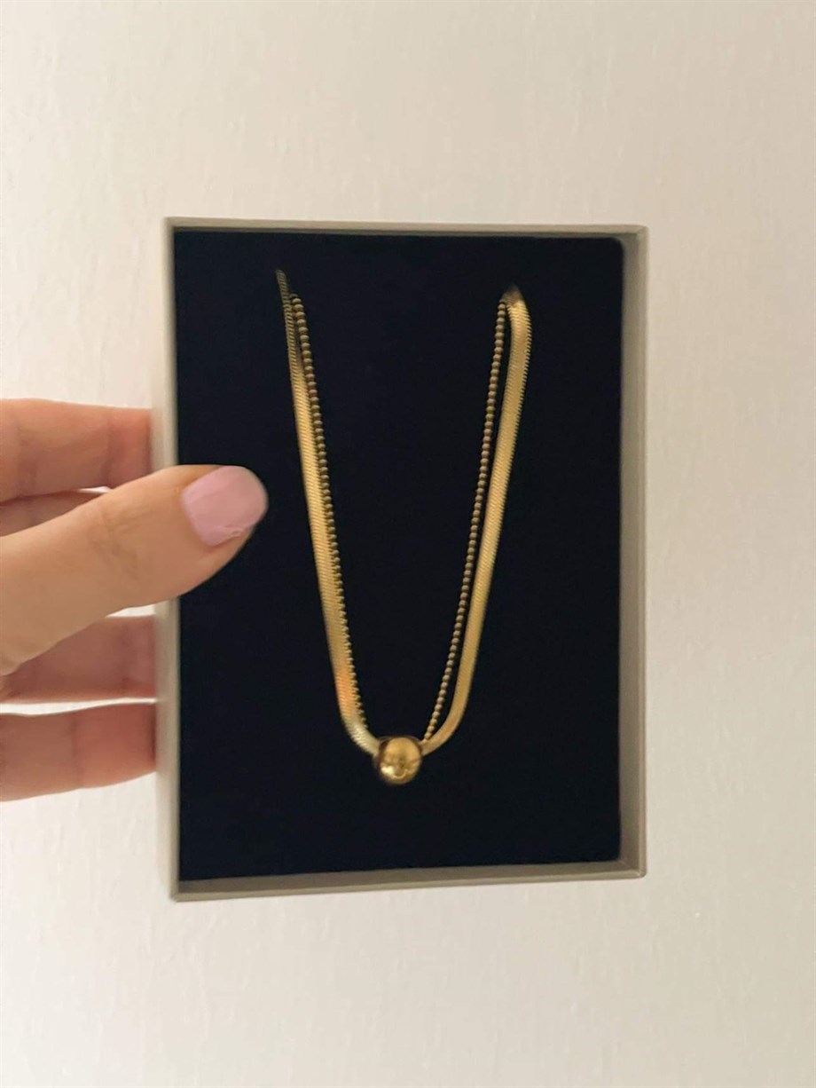 Çelik İtalyan Zincir Topçuklu İkili Birleşik Kombin Kolye (42 Cm)