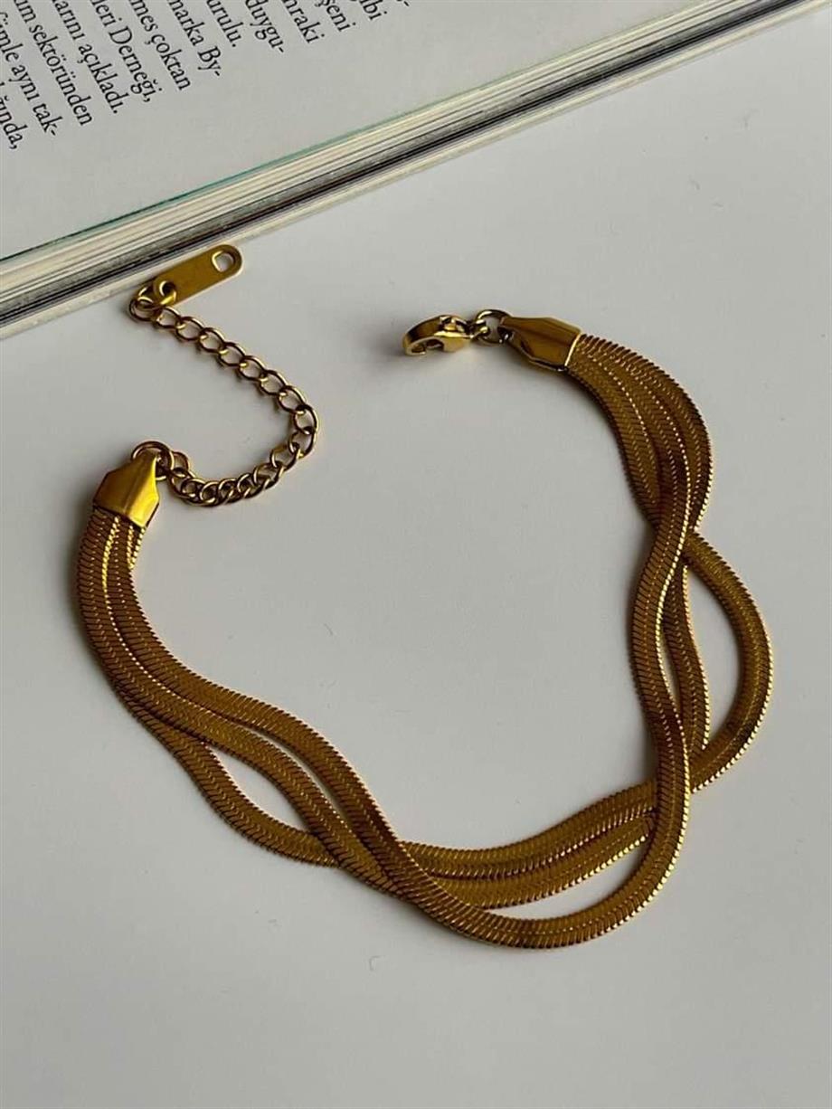 Çelik İtalyan Zincir Üçlü Birleşik Kombin Bileklik (23 Cm)