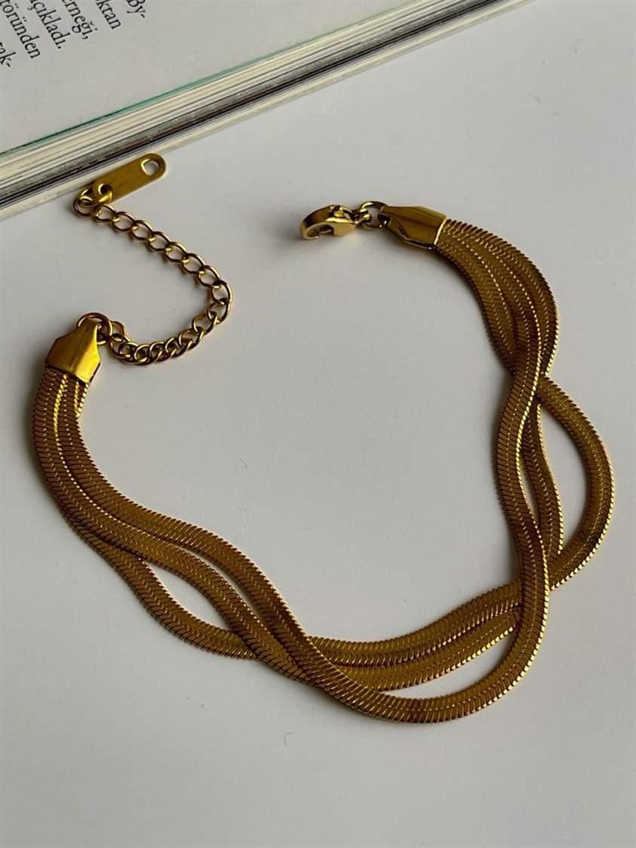 Çelik İtalyan Zincir Üçlü Birleşik Kombin Bileklik (23 Cm)