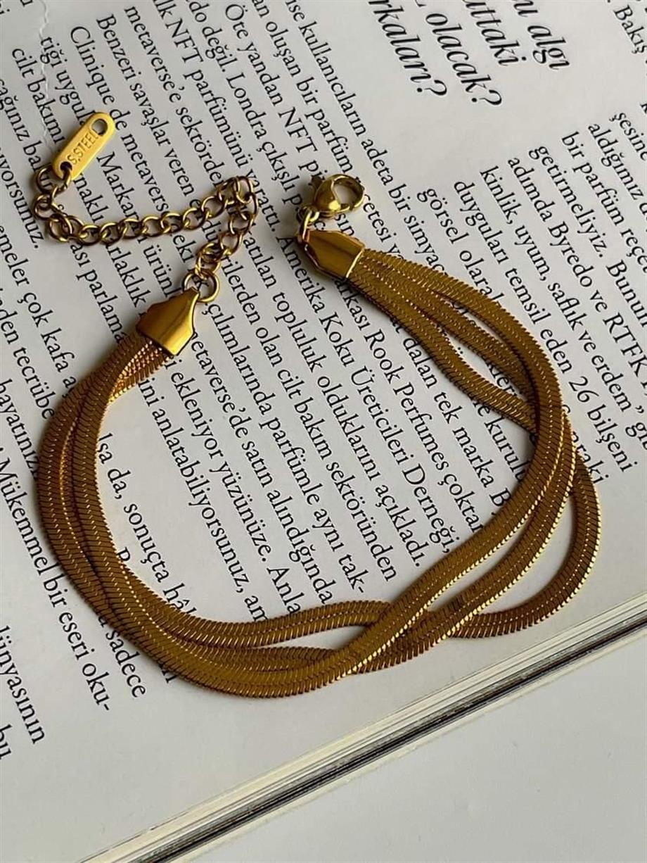 Çelik İtalyan Zincir Üçlü Birleşik Kombin Bileklik (23 Cm)