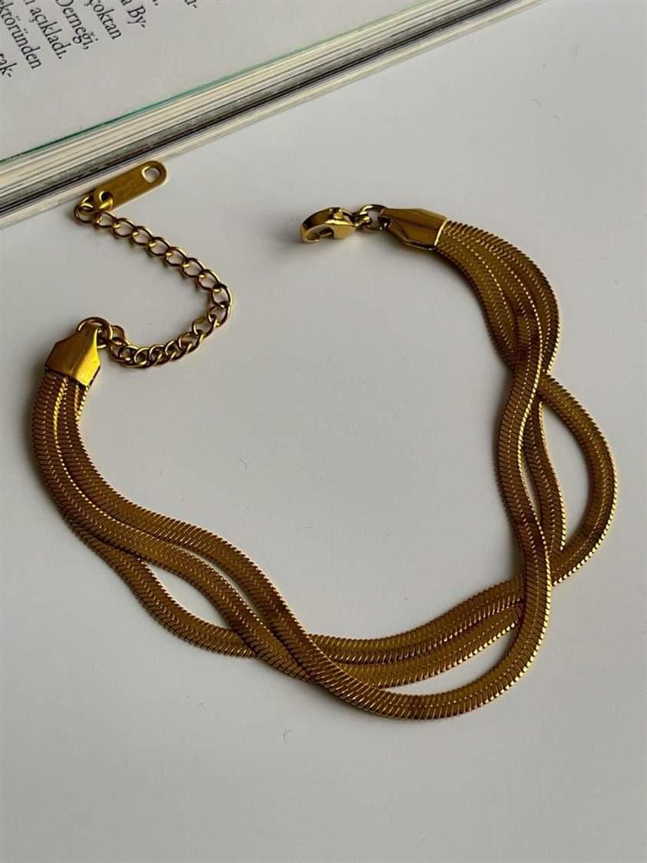 Çelik İtalyan Zincir Üçlü Birleşik Kombin Bileklik (23 Cm)