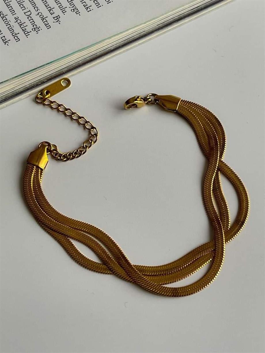 Çelik İtalyan Zincir Üçlü Birleşik Kombin Bileklik (23 Cm)