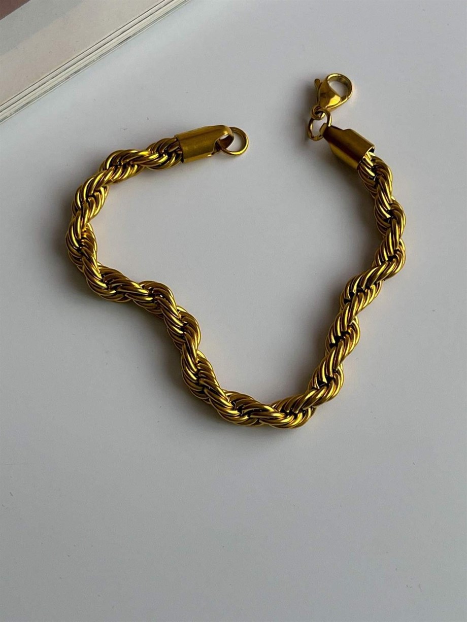 Çelik Kalın Burgu Halat Zincir Bileklik (22 Cm)