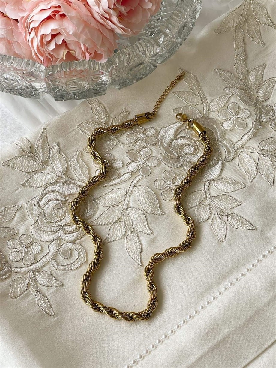 Çelik Kalın Burgu Halat Zincir Kolye (50 Cm)