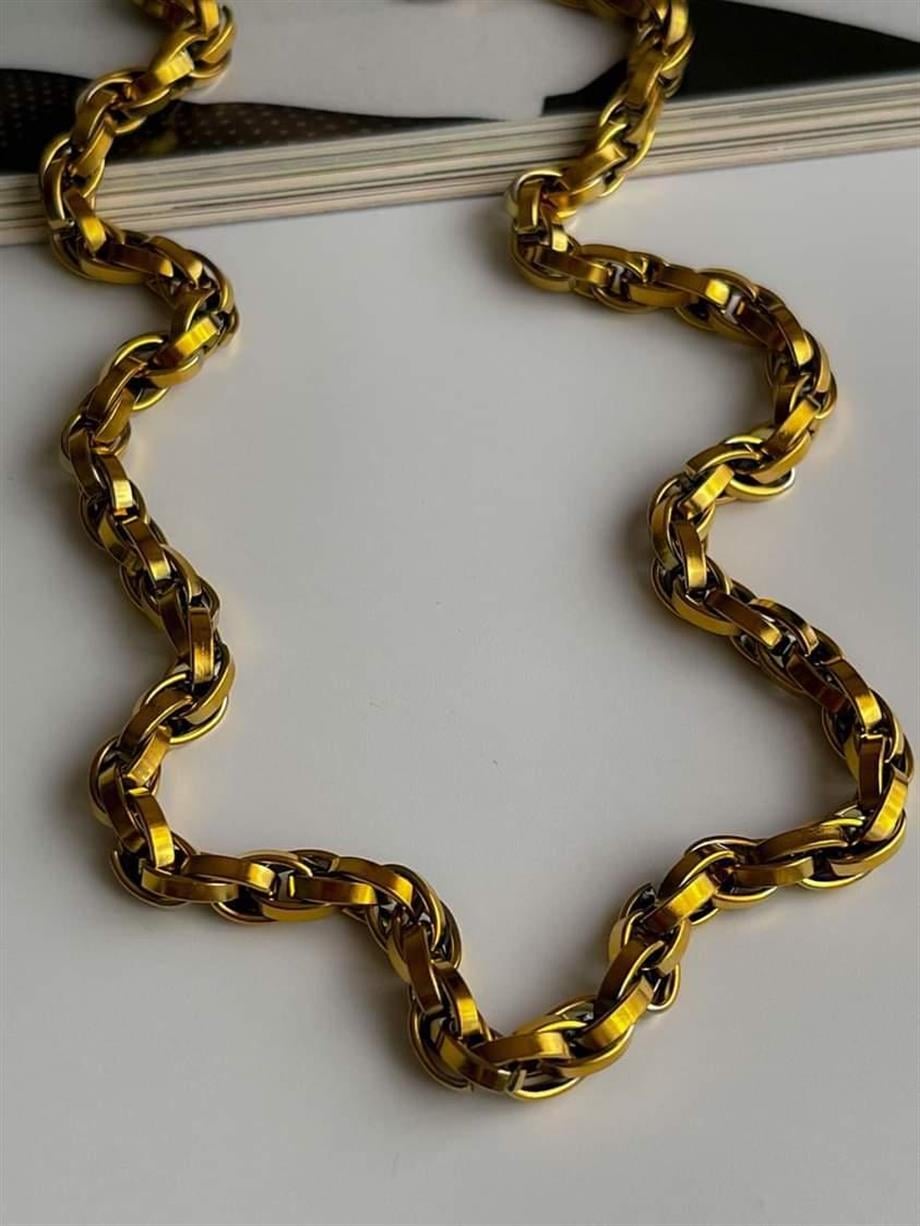 Çelik Kalın Geçmeli Örgü Kolye (48 Cm)