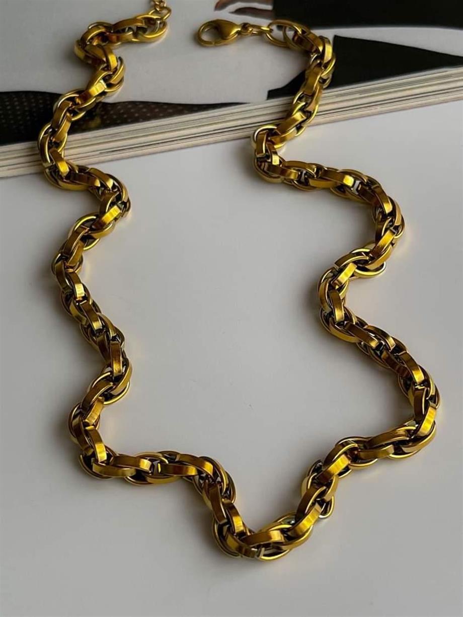 Çelik Kalın Geçmeli Örgü Kolye (48 Cm)